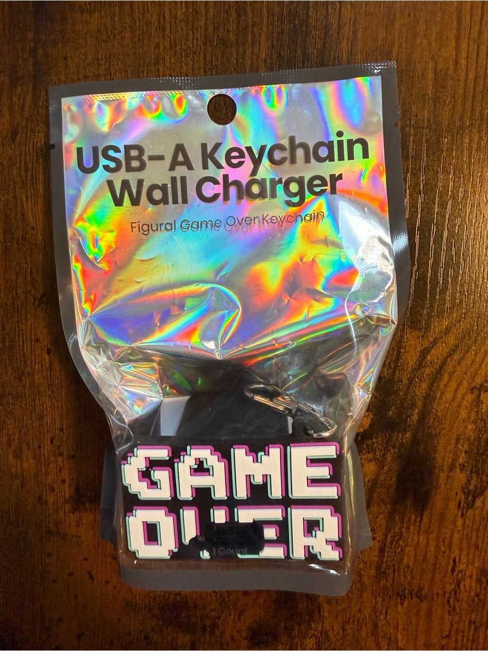 Game Over USB-A Keychain Wall Charger, 1-Port 12W Black Foldable Plug